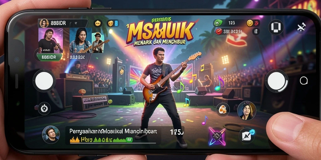 Gameplay seru dalam aplikasi musik 888IDR dengan pemain berkompetisi.