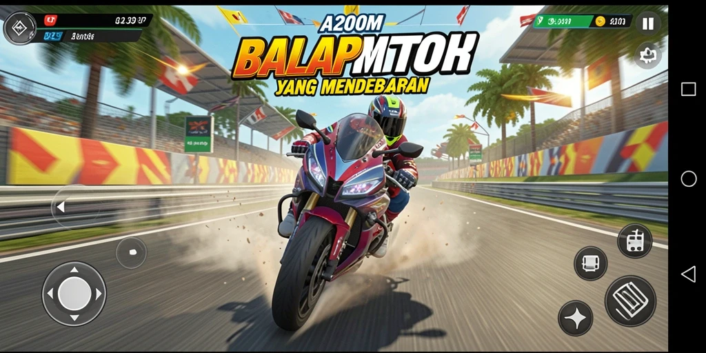 Tampilan gameplay A200M yang memukau saat balapan motor.