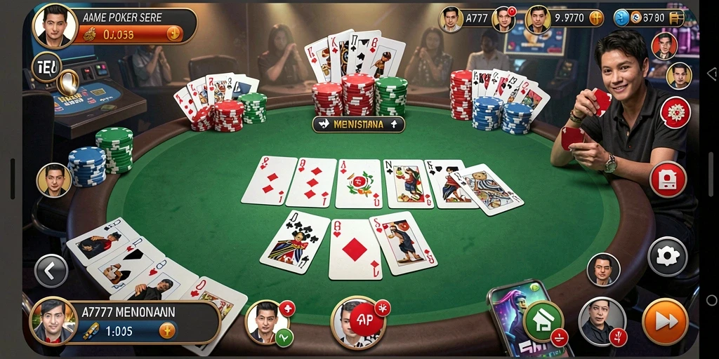Screenshot gameplay A7777 menunjukkan keseruan permainan Poker online.