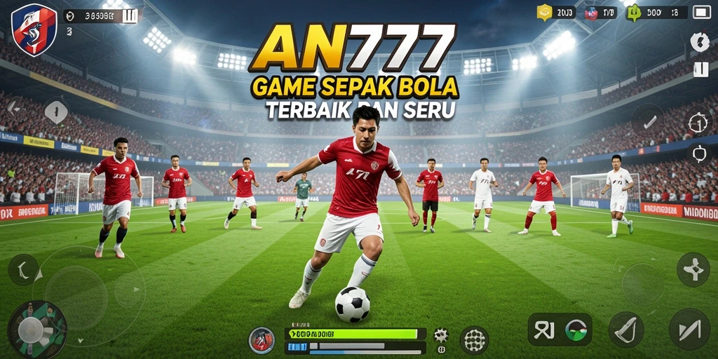 Screenshot AN777 menunjukkan aksi seru dalam pertandingan sepak bola.