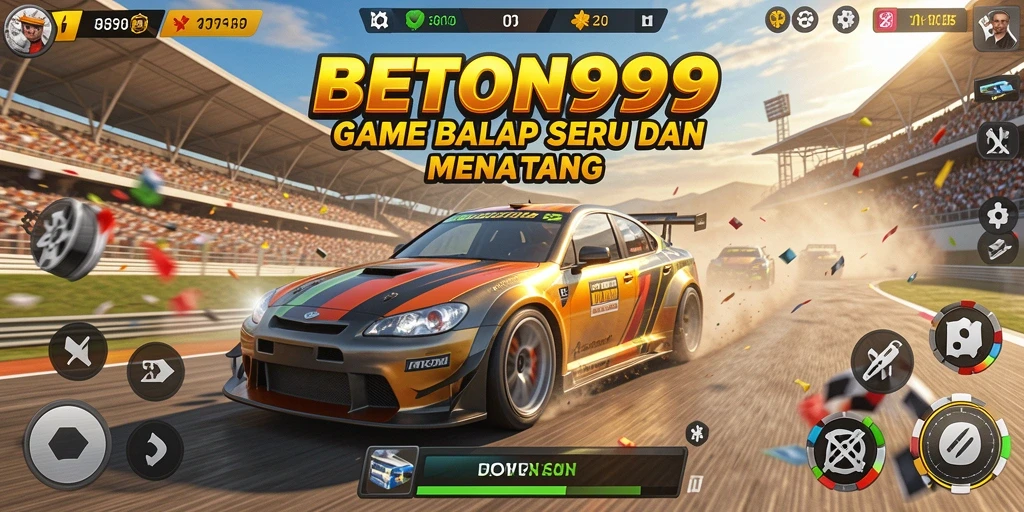Screenshot menunjukkan aksi balap seru dalam BETON999.