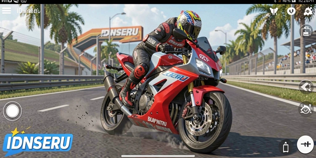 Screenshot gameplay IDNSERU menampilkan balapan motor yang seru dan menegangkan.