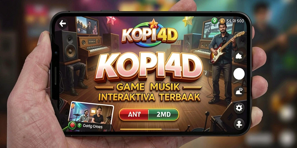 Tampilan gameplay interaktif KOPI4D dengan berbagai pilihan musik.