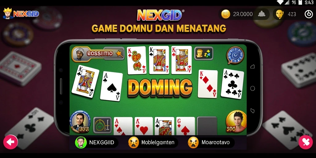 Screenshot NEXGID menampilkan gameplay Domino yang seru dan interaktif.
