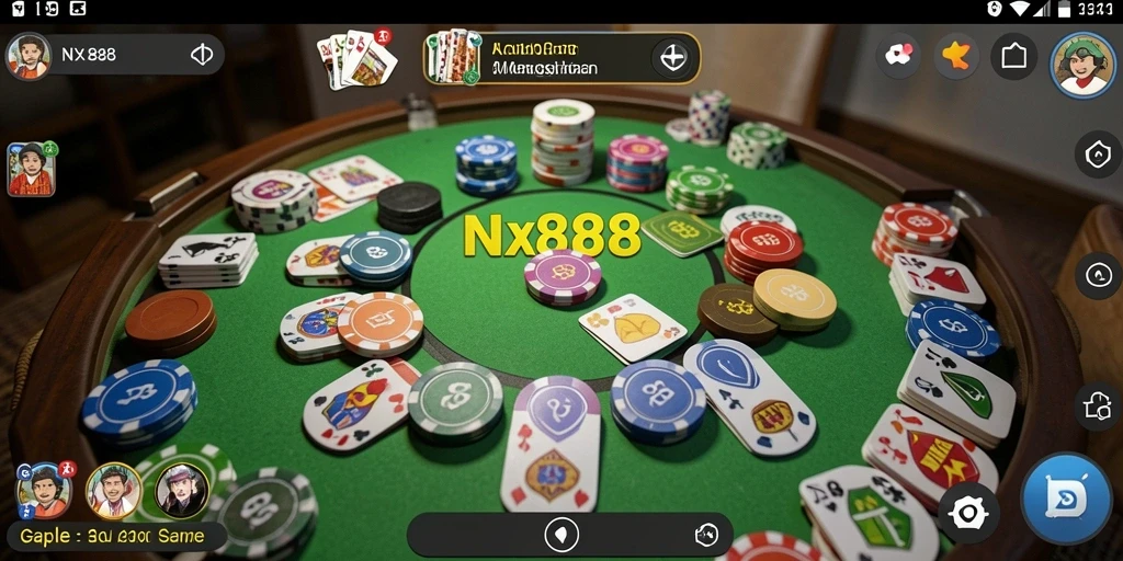 Tampilan gameplay seru dalam NX888, menampilkan strategi Gaple yang menarik.