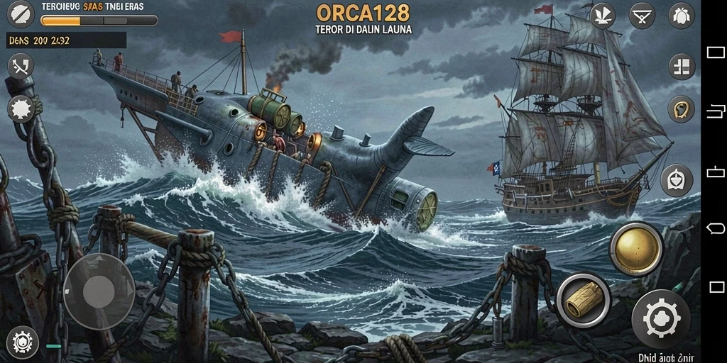 Tampilan gameplay ORCA128 yang menakutkan di dalam lautan.