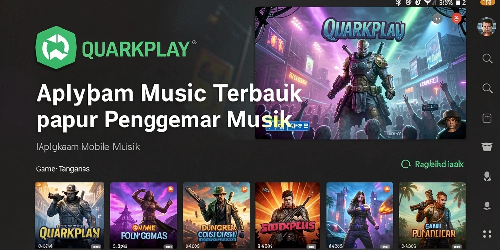 Screenshot utama QUARKPLAY menampilkan antarmuka aplikasi musik yang interaktif dan modern.