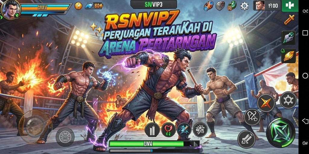 Tangkapan layar RSNVIP7 menampilkan duel epik antar karakter.