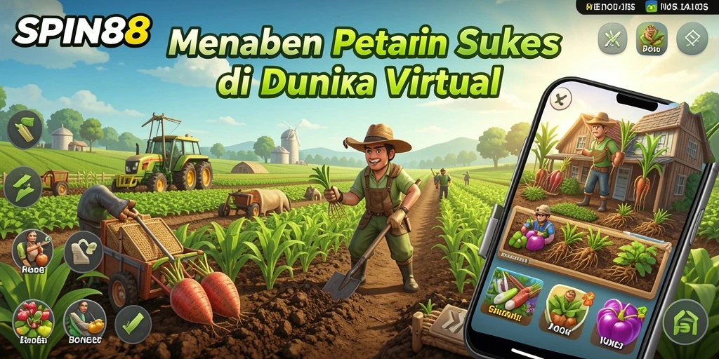 Tampilan gameplay SPIN88 yang menampilkan aktivitas bertani yang seru.