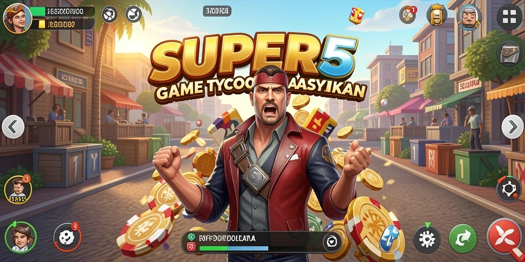 Screenshot gameplay SUPER5 menampilkan aktivitas bisnis yang seru.