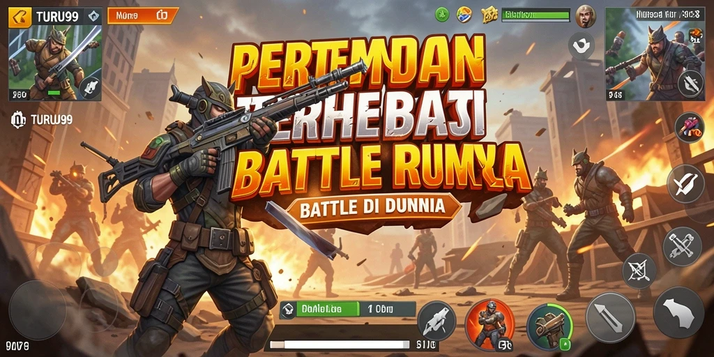 Tangkapan layar <strong>TURU99</strong> menampilkan aksi pertarungan Battle Royale yang mendebarkan.