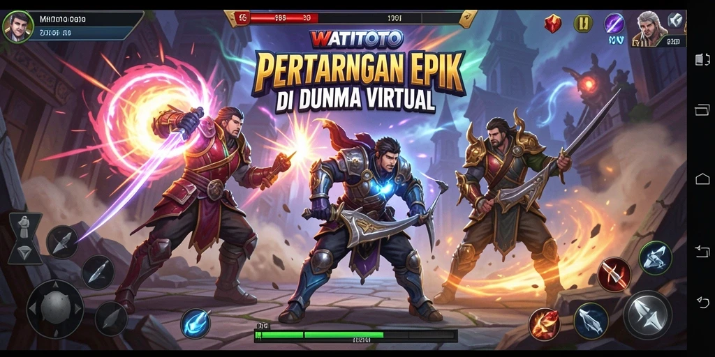 Tampilan screenshot WATITOTO yang menampilkan pertarungan karakter epik.